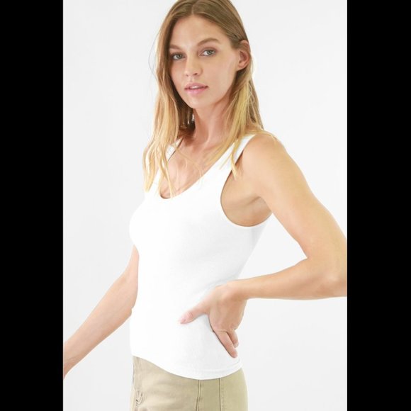 NEW White Reversible Tight Ribbed Vee and Scoop Tank Top - Picture 3 of 5